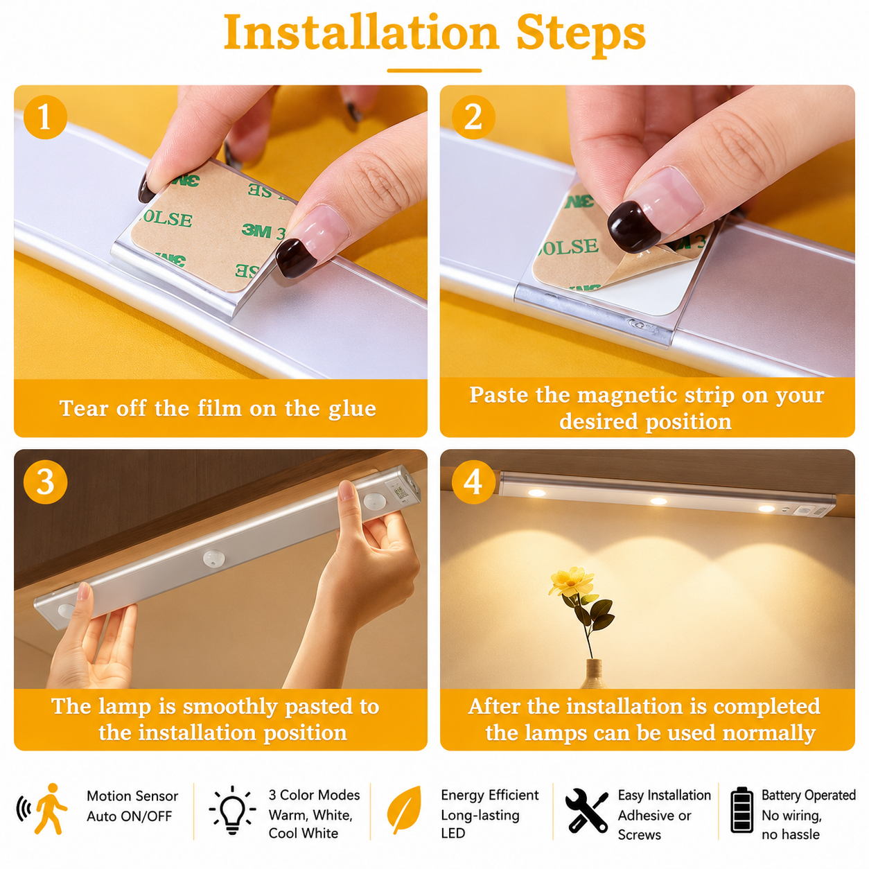 Rechargeable Motion Sensor Light for Wardrobe, Kitchen & Cabinet