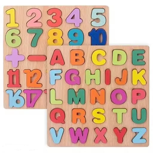 Wooden 3D Capital Alphabets and Number Board Puzzle Toy(Pack of 2)