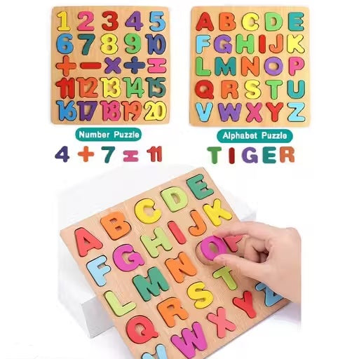 Wooden 3D Capital Alphabets and Number Board Puzzle Toy(Pack of 2)