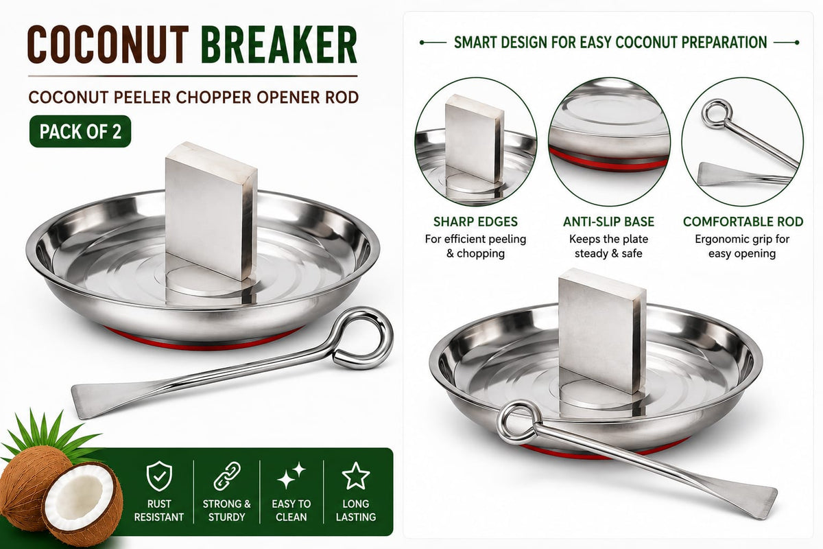 Coconut Breaker with Coconut Peeler Chopper Opener Rod