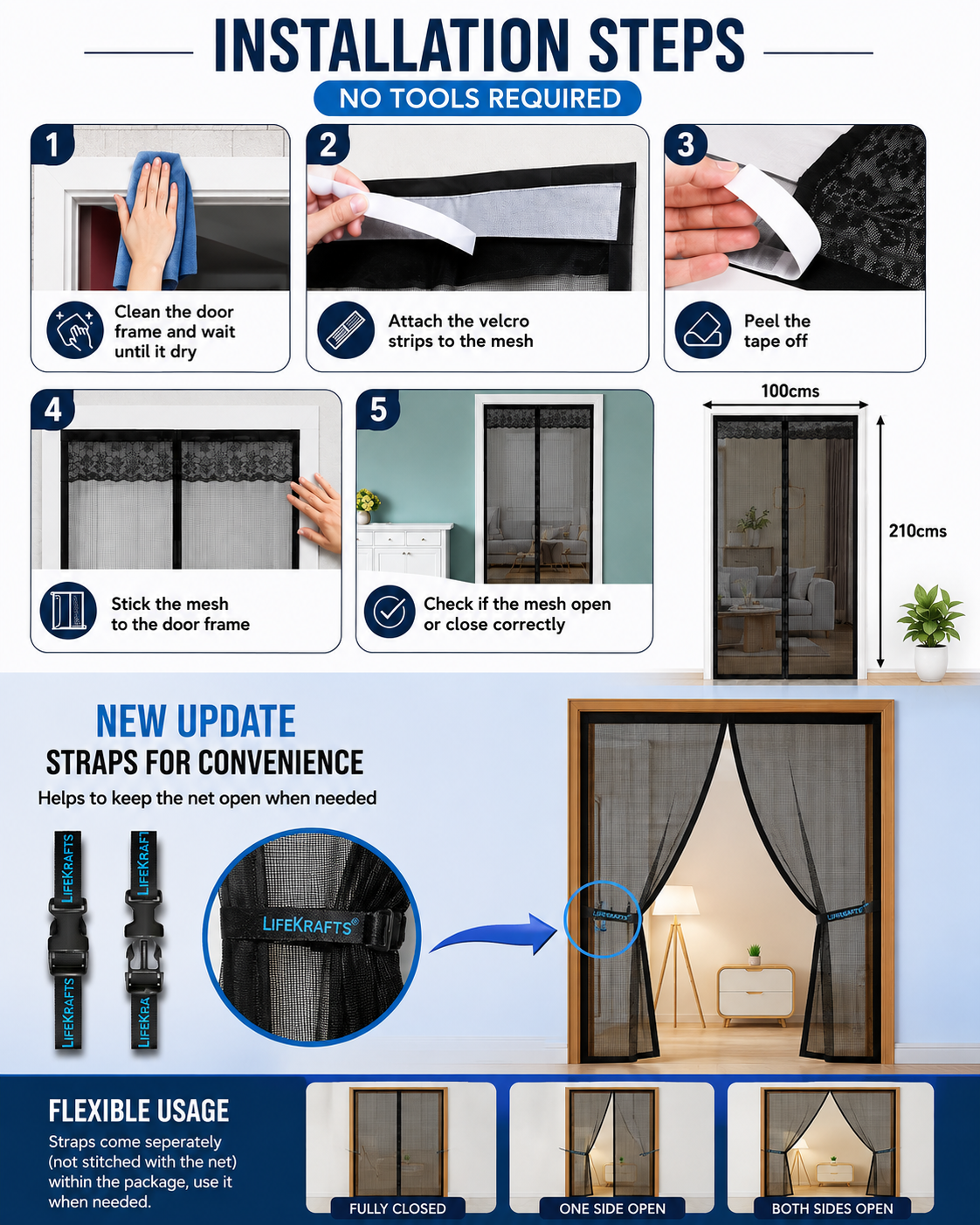 Premium Magnetic Mosquito Net for Door(100 x 210 CM)