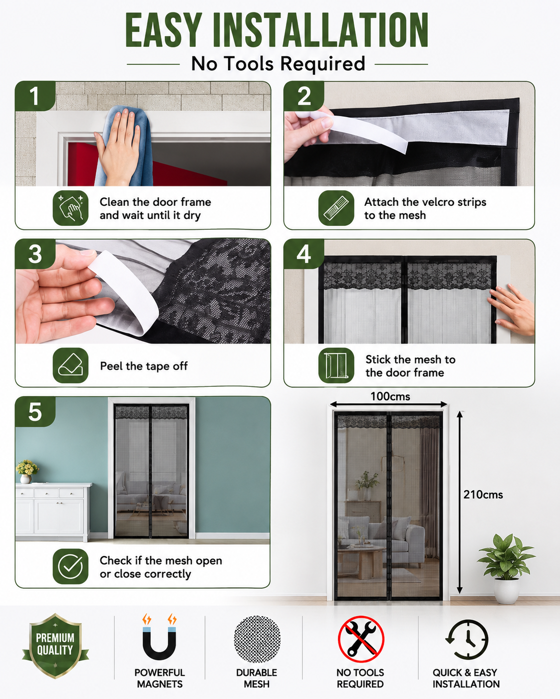 Premium Magnetic Mosquito Net for Door(100 x 210 CM)