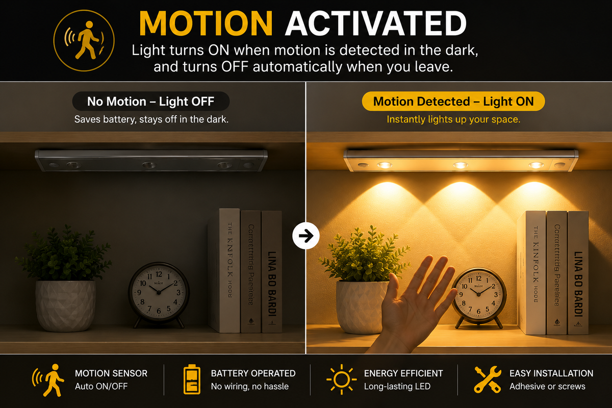 Rechargeable Motion Sensor Light for Wardrobe, Kitchen & Cabinet