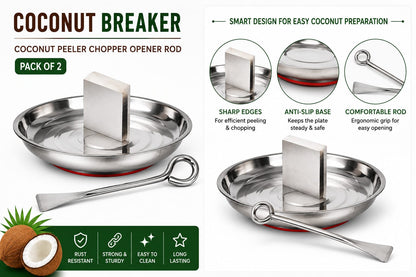Coconut Breaker with Coconut Peeler Chopper Opener Rod