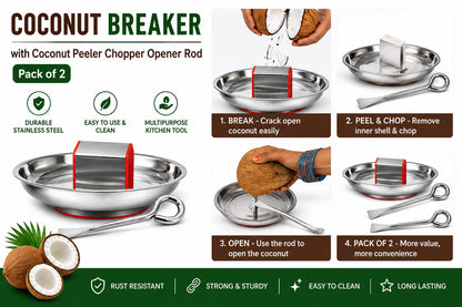 Coconut Breaker with Coconut Peeler Chopper Opener Rod